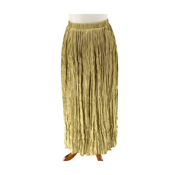Esqualo Womens Gold Crinkle Pleated midi Skirt US 6 EU 36 Polyester Blend Lined - Picture 2 of 8